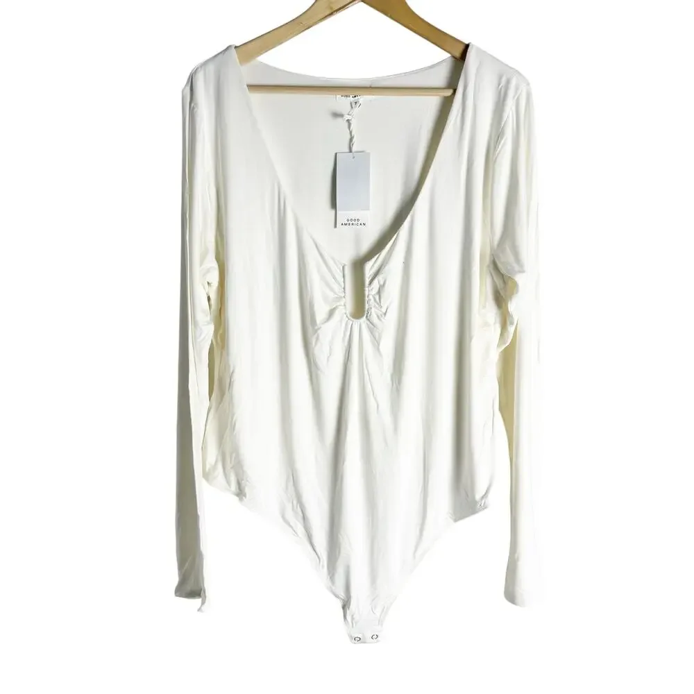 Good American Ivory White U-Ring Scoop Neck Long Sleeve Bodysuit Size 2XL - Picture 4 of 7